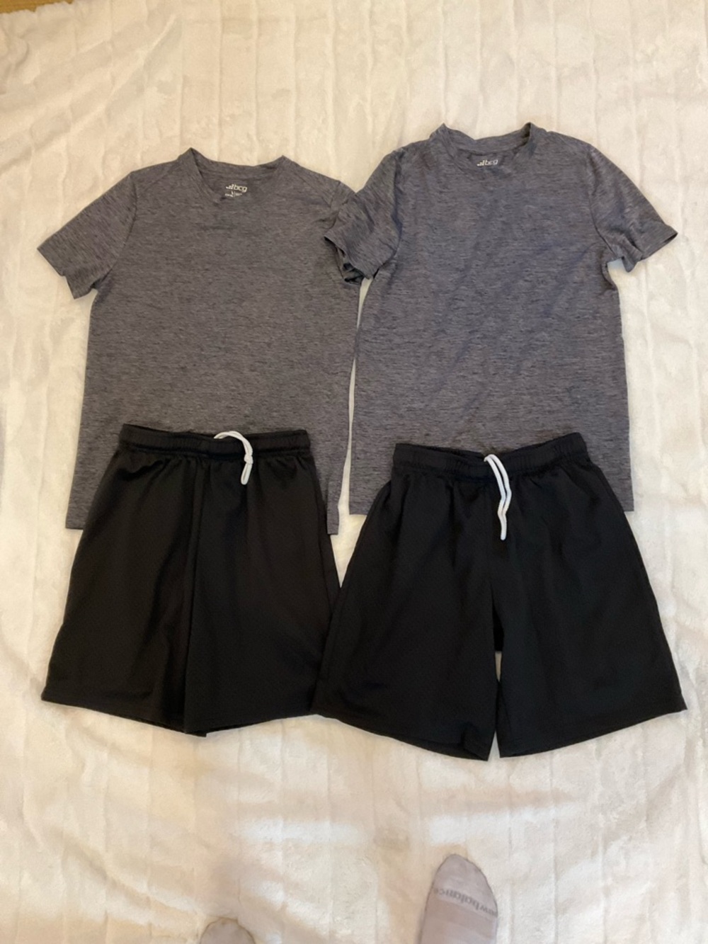 BCG Gray Heather Tee and Black Athletic Shorts Kids Matching Set - Pair
